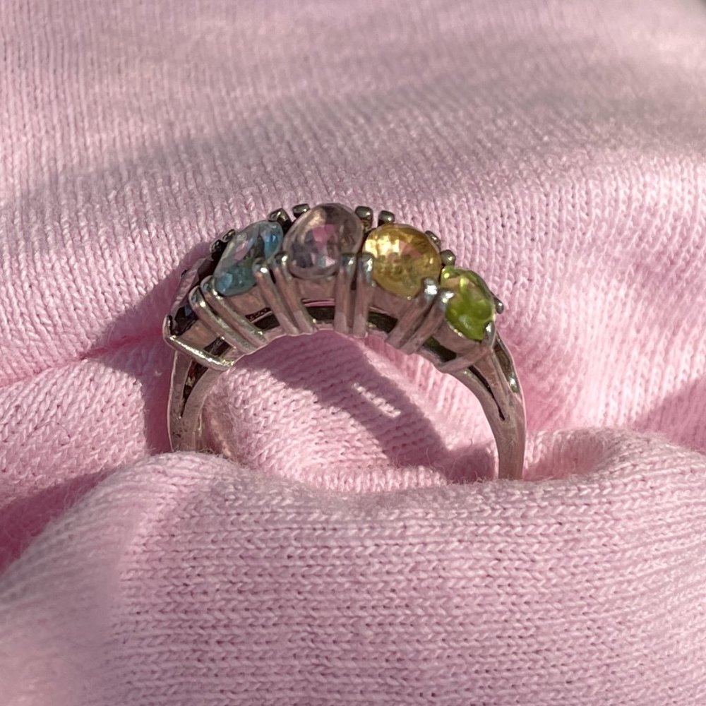Sterling and Semi Precious Stone Rainbow Ring 6 - Picture 8 of 13